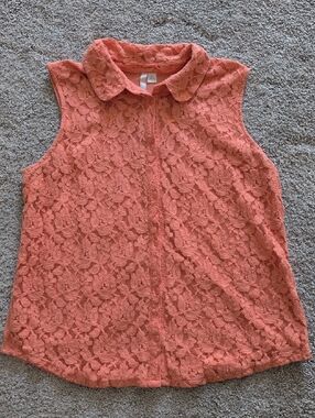 LC Lauren Conrad Orange Sleeveless Lace Button Down Top Size Large
